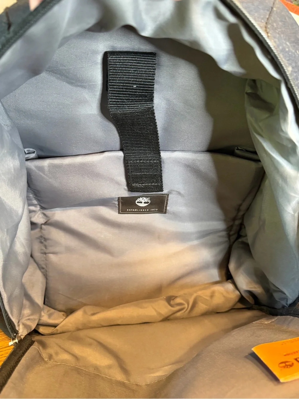 Timberland Navy and Tan Men's Outdoor Backpack with Front Elastic Cord